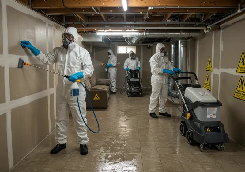 Basement Moisture Removal and Structural Drying process in Bystrom, CA